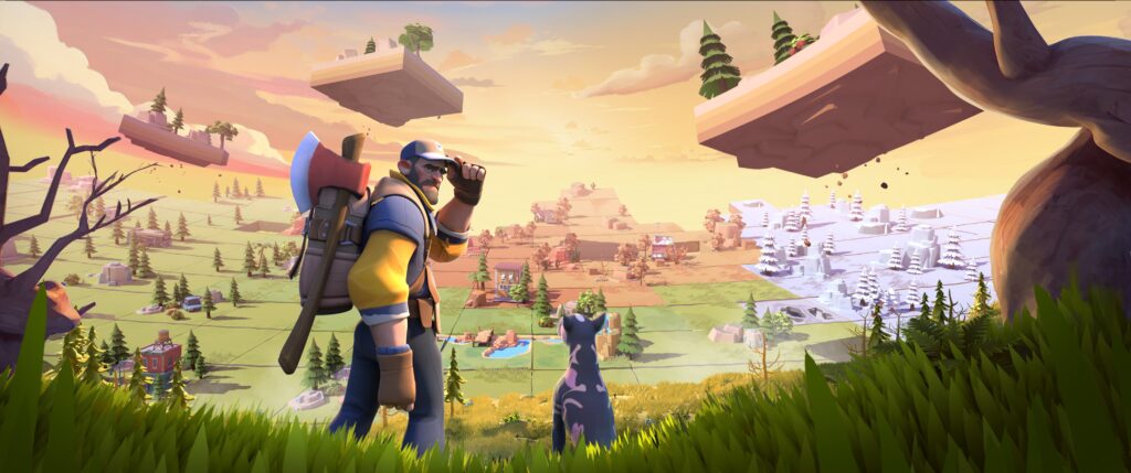 Tiles Survive survivors overlooking a colorful wilderness